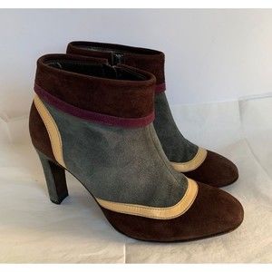 Rafe New York Vintage Colorblock Suede Boots Purple Gray Tan Round toe Y2K 38.5